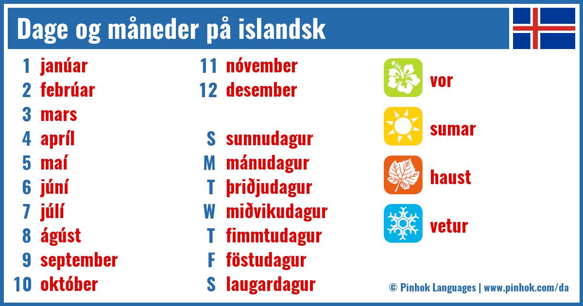 Dage og måneder på islandsk